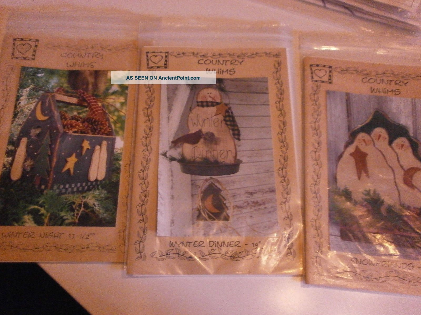3 Country Whims Wood Patterns Cw61 Snowfriends Cw31 Winter Night Wynter Dinner Primitives photo