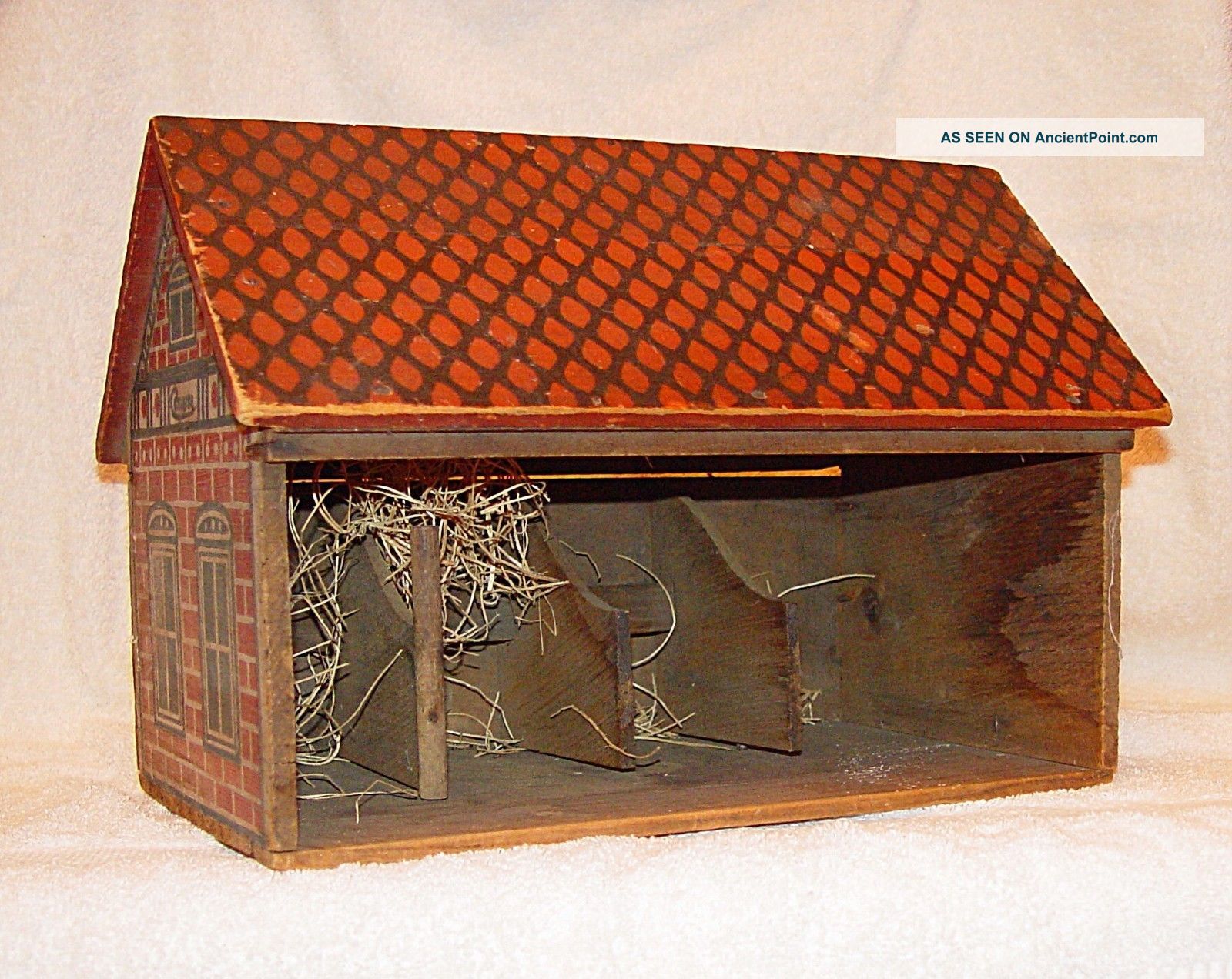 Primitive Folk Art Wood All Converse Horse Barn Stable Toy Primitives photo