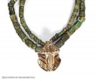 Ancient Pre Columbian Tairona Green Stone Beads & Pendant Necklace Artifact photo