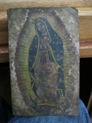 1800 ' S Retablo On Tin Our Lady Guadalupe Unretouched Antique photo