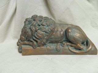 Sleeping Male Lion Statue Paperweight Desktop – Bronze/patina Finish Safari photo
