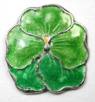 Vintage Enamel On Sterling Button Realistic Pansy Flower Design photo