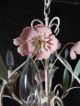 Vtg Petite Italian Tole - Toleware Chandelier Swag - White & Pink Flowers Adorable Chandeliers, Fixtures, Sconces photo 2
