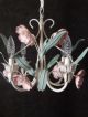 Vtg Petite Italian Tole - Toleware Chandelier Swag - White & Pink Flowers Adorable Chandeliers, Fixtures, Sconces photo 7