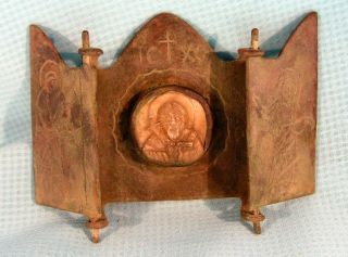 Byzantine Bronze - Bone Opened Icon Engraved Jesus photo