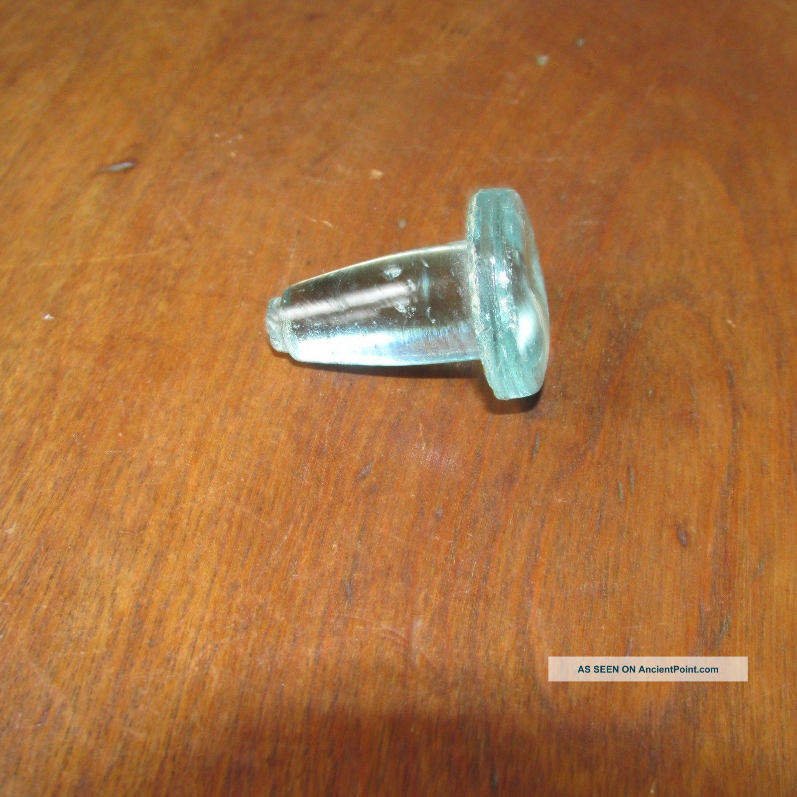 Antique Flat Top Aqua Glass Apothecary Bottle Stopper,  Wide Plunger Bottles & Jars photo