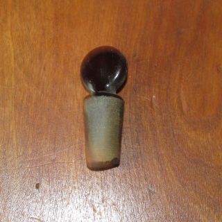 Antique Tabtop Ground Amber Glass Ground Apothecary Bottle Stopper photo