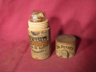 Scarce Dr Pettit ' S Eye Water Bottle W Eye Wash Cup & Wooden Container photo