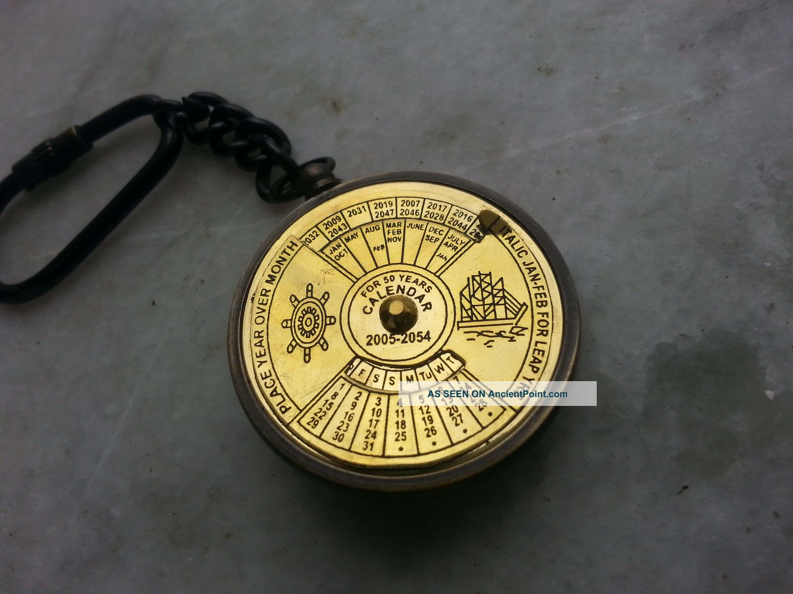 Solid Brass Coin Antique Vintage Calender Ship Anchor Nautical Keychain Compasses photo