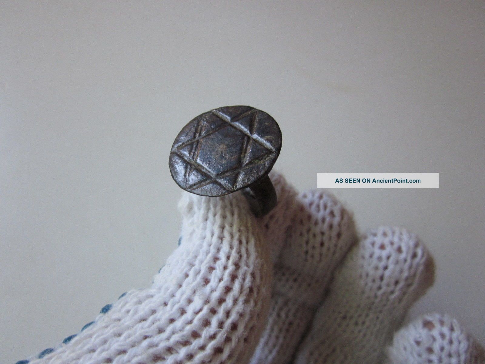 Extreme Rare Ancient Roman Bronze Large Seal Ring Engraved With Solomon Star Roman photo