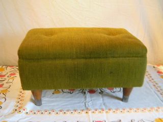 Vintage Mid Century Modern Danish Stool Ottoman Footstool Fabric Green 1 photo