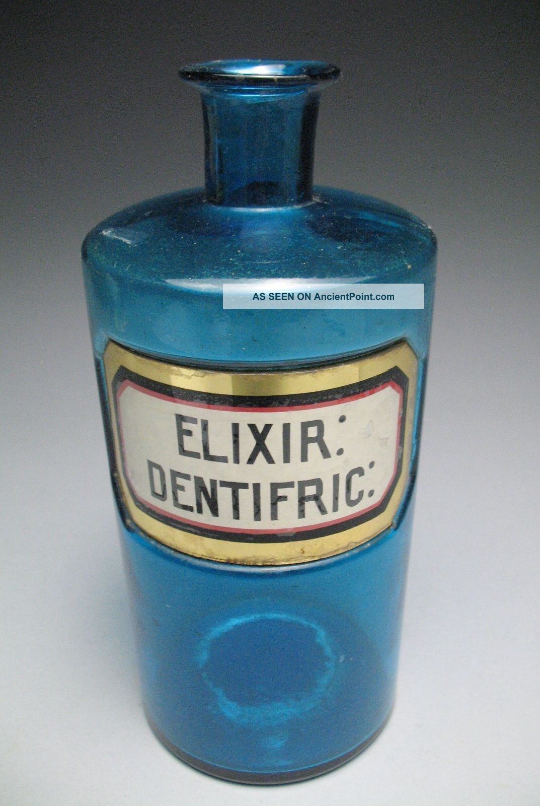 Antique Blown Turquoise Apothecary Bottle Elixir : Dentrific.  No Stopper Bottles & Jars photo