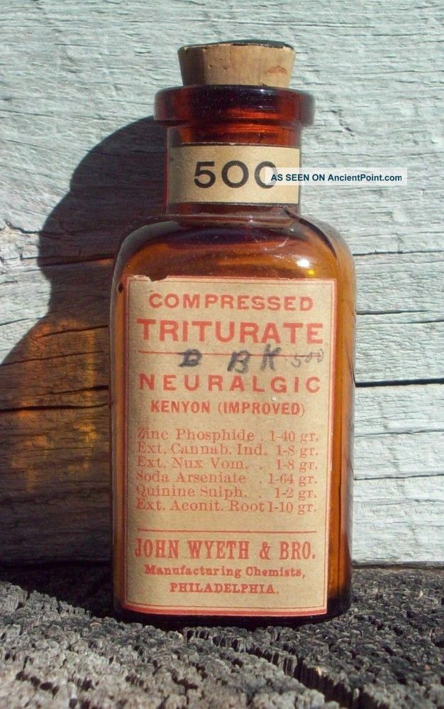 Labeled Drug Store Pharmacy Bottle,  Contained Cannabis Indica Bottles & Jars photo