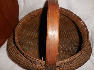 Vintage Dark Brown Primitive Egg Gathering Splint Basket - Patina photo
