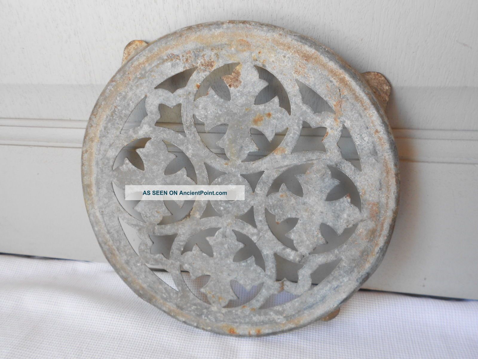Old French Metal Shabby Ornate Trivet W/ Cross Shape Trivets photo