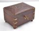 1850s Indian Antique Hand Crafted Wooden Brass Fitted 6 Perfume Bottle Box India photo 1