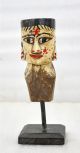 1900s Indian Antique Hand Carved Painted Wooden Puppet Head On Stand India photo 1