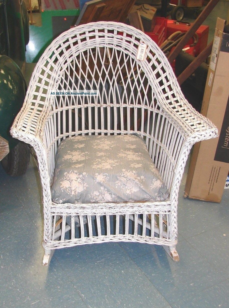 Vintage White Wicker Rocking Chair 1900-1950 photo