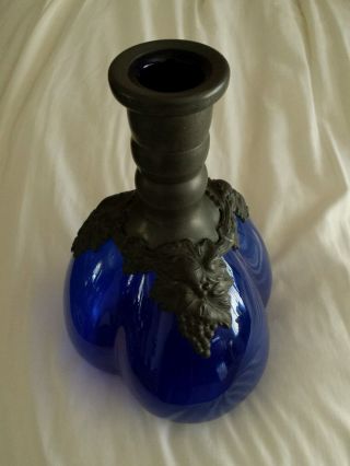 Vintage Cobalt Blue Decanter With Pewter Top photo