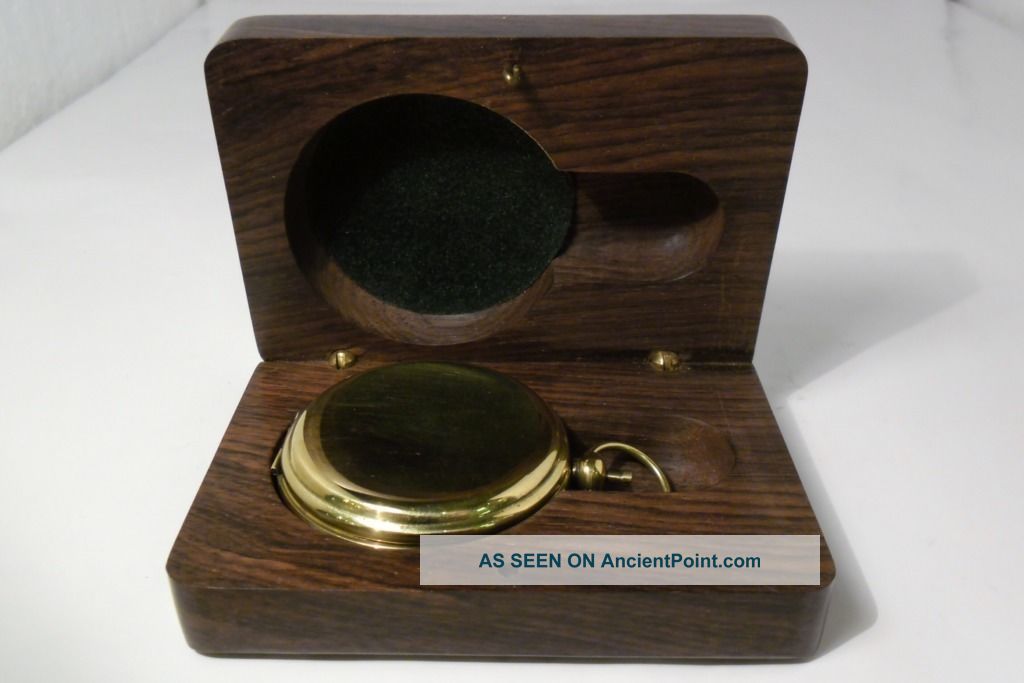 Solid Brass Stanley London World War I Pocket Compass Wooden Box Keepsake Mens Compasses photo