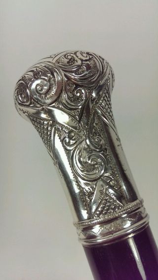 Antique,  19th Century Victorian,  Sterling Silver Head,  Ebony Cane/ Walking Stick photo