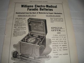 Antique Quack Medical Ad Perry Williams Faradic Batteries Dry Cells Electro Ad photo