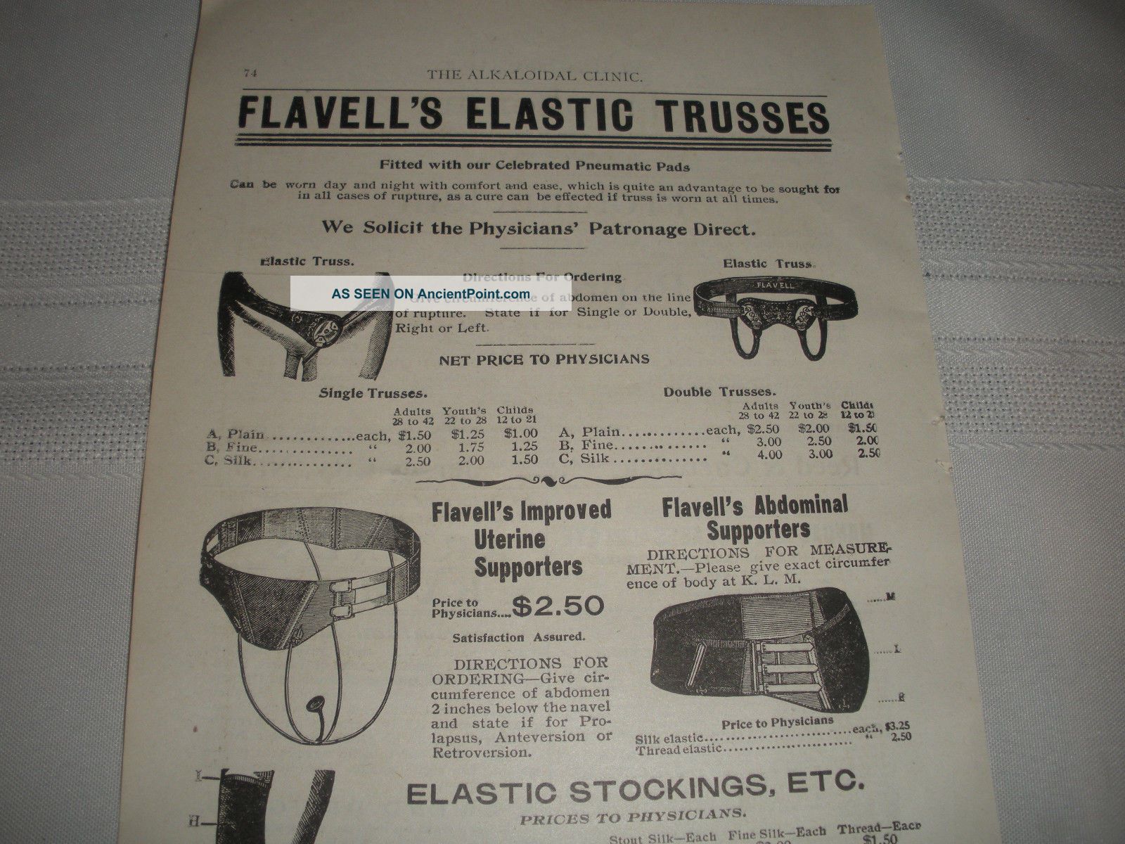 Antique Quack Medical Ad Flavell ' S Elastic Trusses Elastic Stockings 1900 Quack Medicine photo