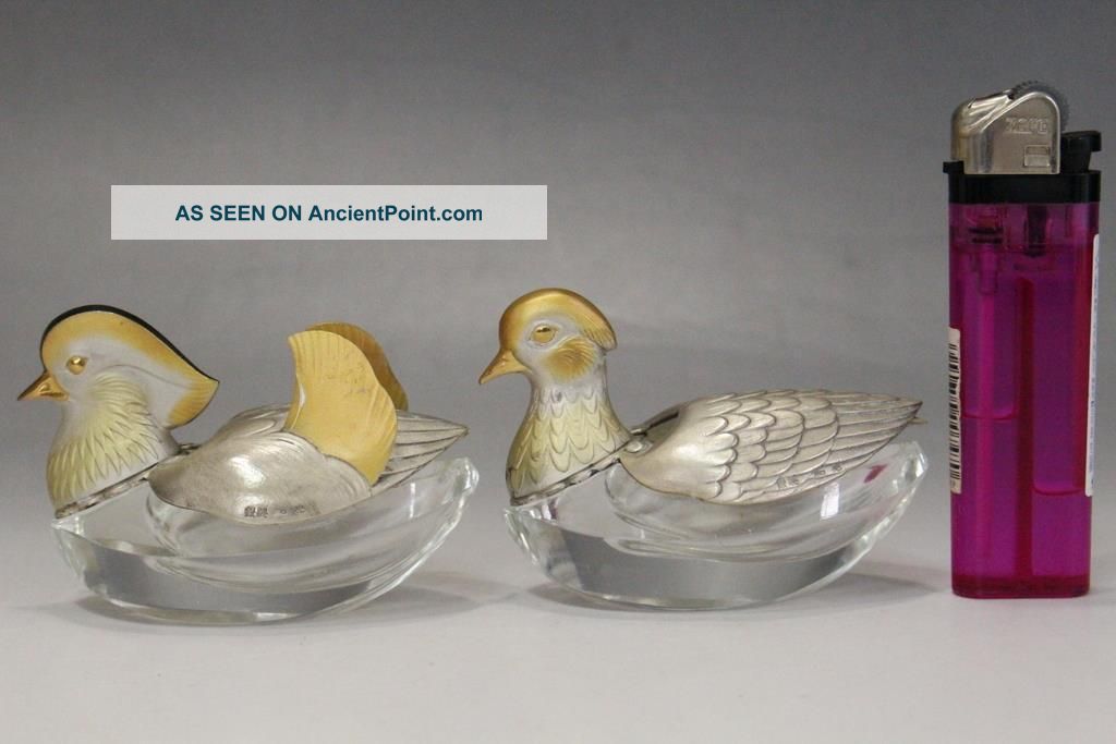 Wako Mandarin Duck Glass & Silver Seasoning Container Ginza Japanese Other Japanese Antiques photo