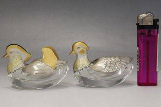 Wako Mandarin Duck Glass & Silver Seasoning Container Ginza Japanese photo