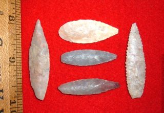 (5) Fine Sahara Neolithic Blades,  Tools,  Prehistoric African Arrowheads photo