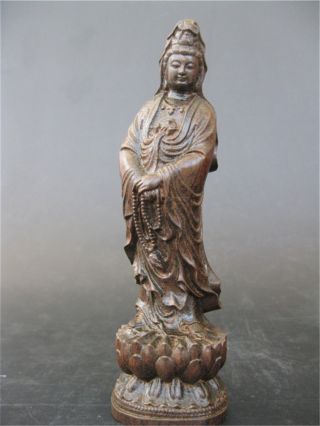 Chinese Hand Carved Buddha Agalloch Eaglewood Wood Guanyin Design photo