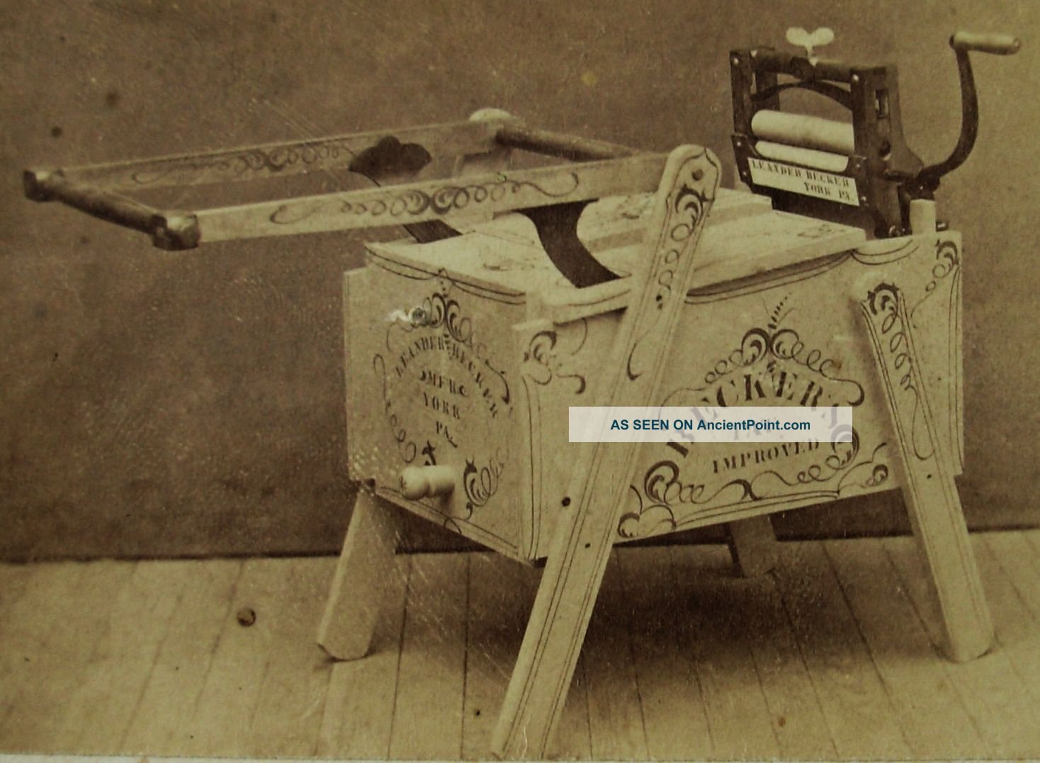 Rare Antique Cdv Photo Of Becker ' S Washing Machine & Wringer Stenciled Wood Washing Machines photo