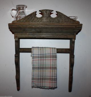 Antique Country Primitive Wooden Towel Rack,  Holder,  Shelf,  Old Paint,  Rustic photo