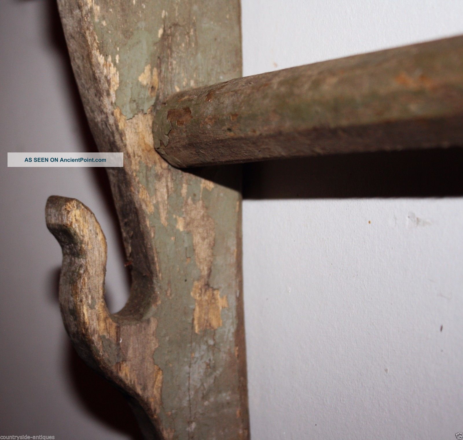 Antique Country Primitive Wooden Towel Rack, Holder, Shelf, Old Paint