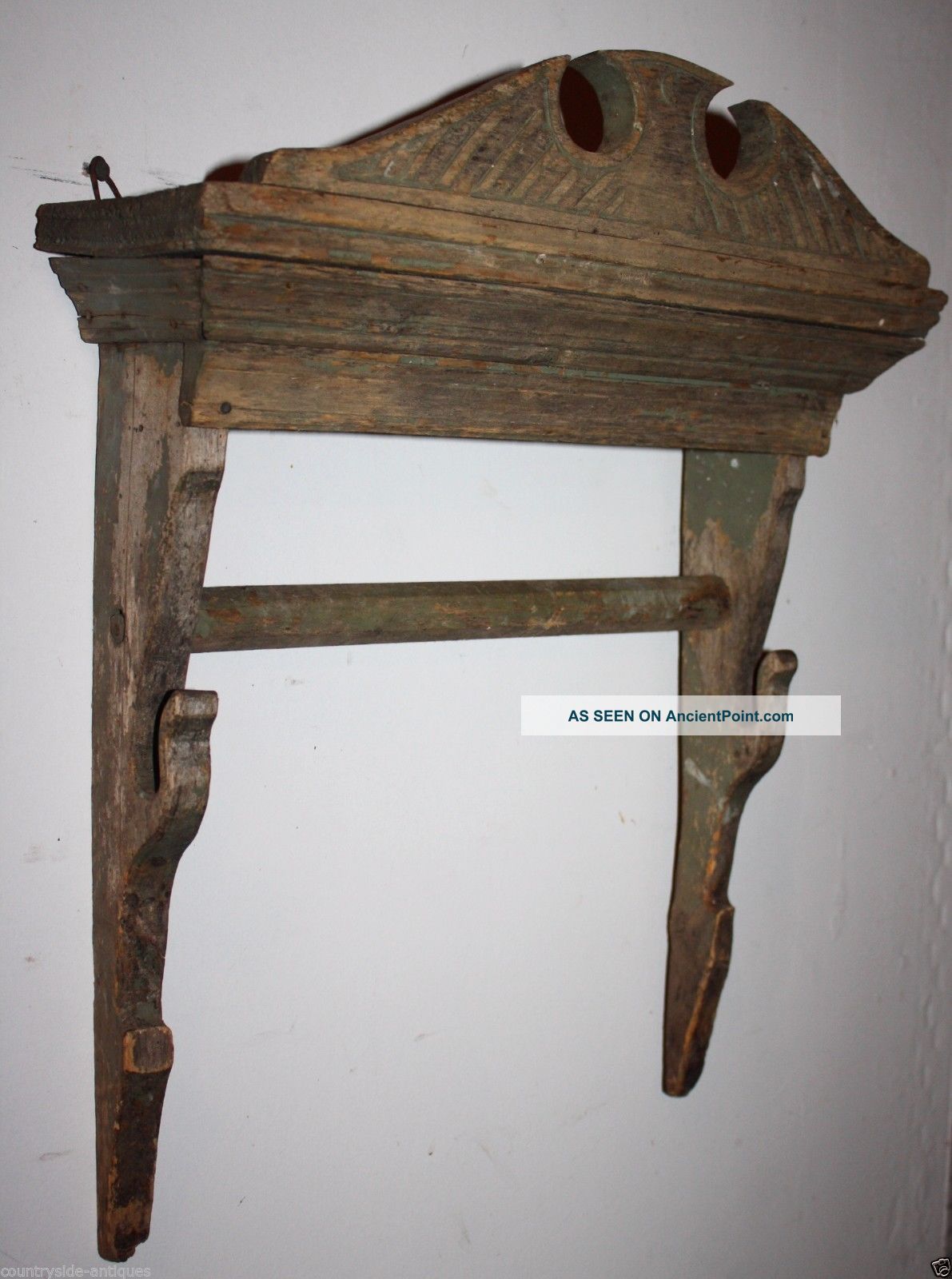 Antique Country Primitive Wooden Towel Rack, Holder, Shelf, Old Paint