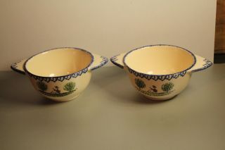 2 French Cafe Au Lait Bowls Hand Painted photo