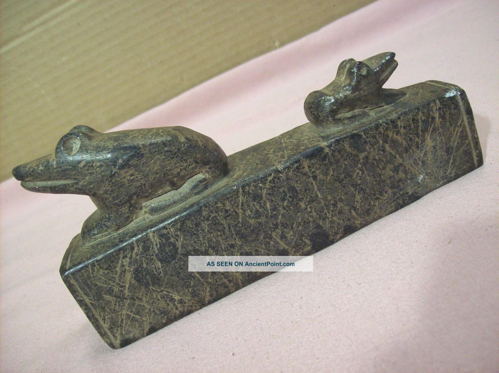 Pre - Columbian Native American Indian Carved Stone Hopewell Dual Frog Effigy Pipe The Americas photo
