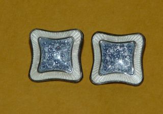 Vintage Antique 2 Art Nouveau Deco Pair Sterling Silver Ornate Enamel Buttons Nr photo