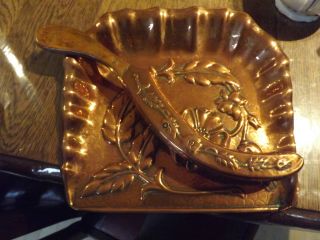 Antique Copper Crumb Tray And Brush C.  1900 Arts And Crafts photo