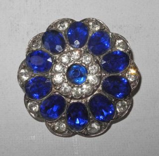 Spectacular Early 20th Century Large Jeweled Button With Cobalt Blue And White photo