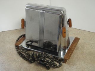 Vintage Toaster Chrome Wood Handle Chicago Electric Handyhot Side Loading photo