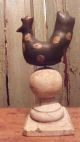 Primitive Black Folk Art Chicken On Antique Wood Wooden Post Finial Primitives photo 6