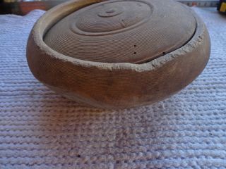 Antique Primitive Wooden Carved Bowl W/lid Treenware Hand Made 1800s photo