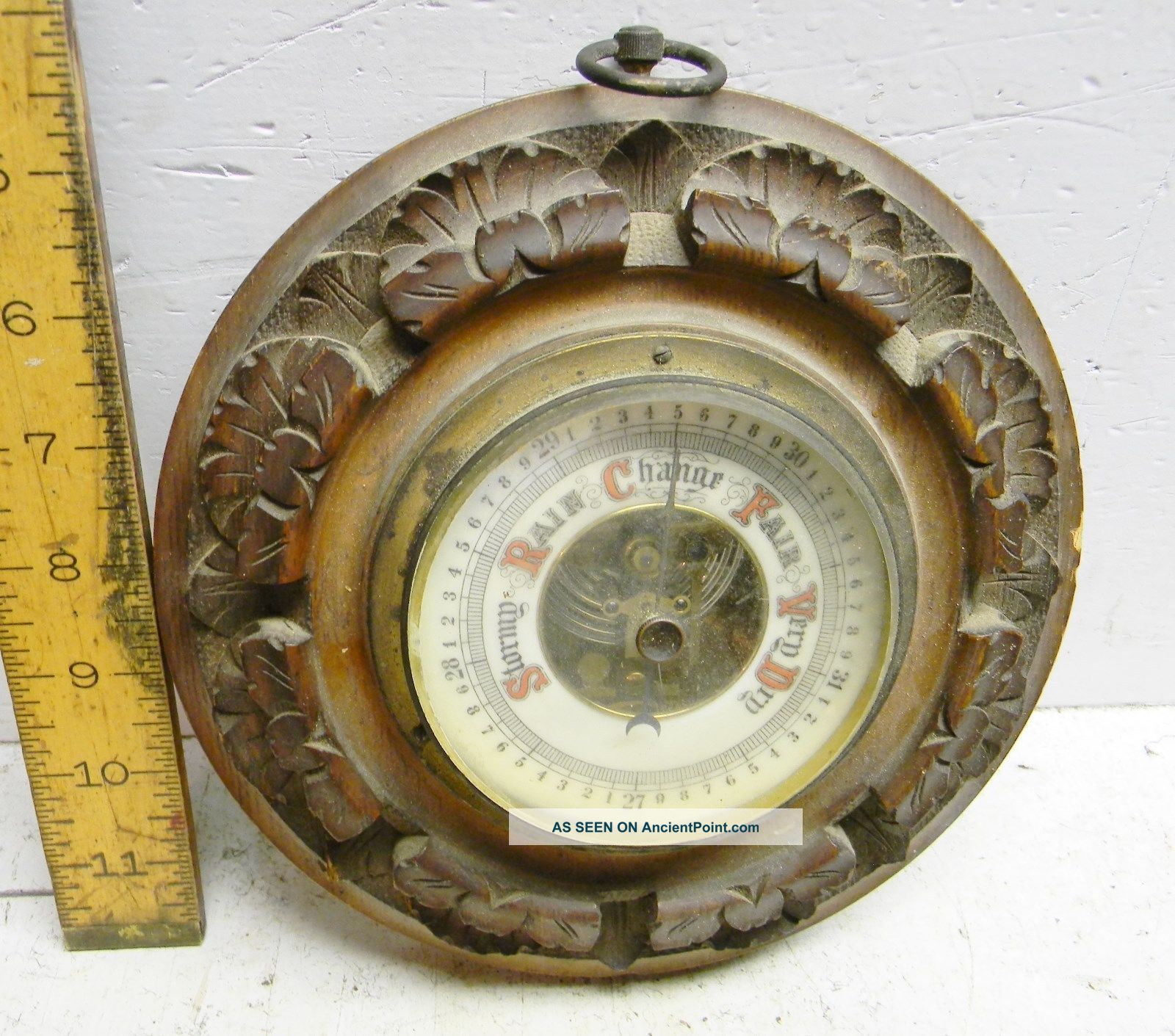 Vintage Barometer Carved Oak Base Barometers photo