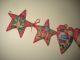 Christmas Santa Fabric Heart Star Ornies Ornaments Sewn Into A 24in.  Garland Primitives photo 1