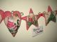 Christmas Santa Fabric Heart Star Ornies Ornaments Sewn Into A 24in.  Garland Primitives photo 2