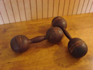 Antique Wooden Hand Weights Dumb Bells - - Vintage - Primitive - Steampunk photo