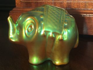 Zsolnay Hungary Esoin Glazed Gold & Green 3 Inch Porcelain Elephant Figurine photo