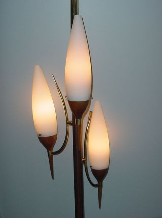 Mid - Century Modern Tension Pole Teak Walnut Lamp Atomic Era Floor Lamp photo