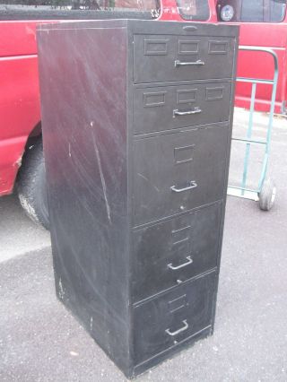 Mid Century Metal File Cabinet Legal Size Draws Brass Hardware photo